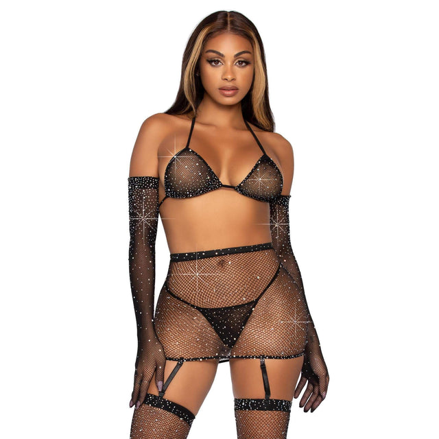 5-Piece Rhinestone Fishnet Set