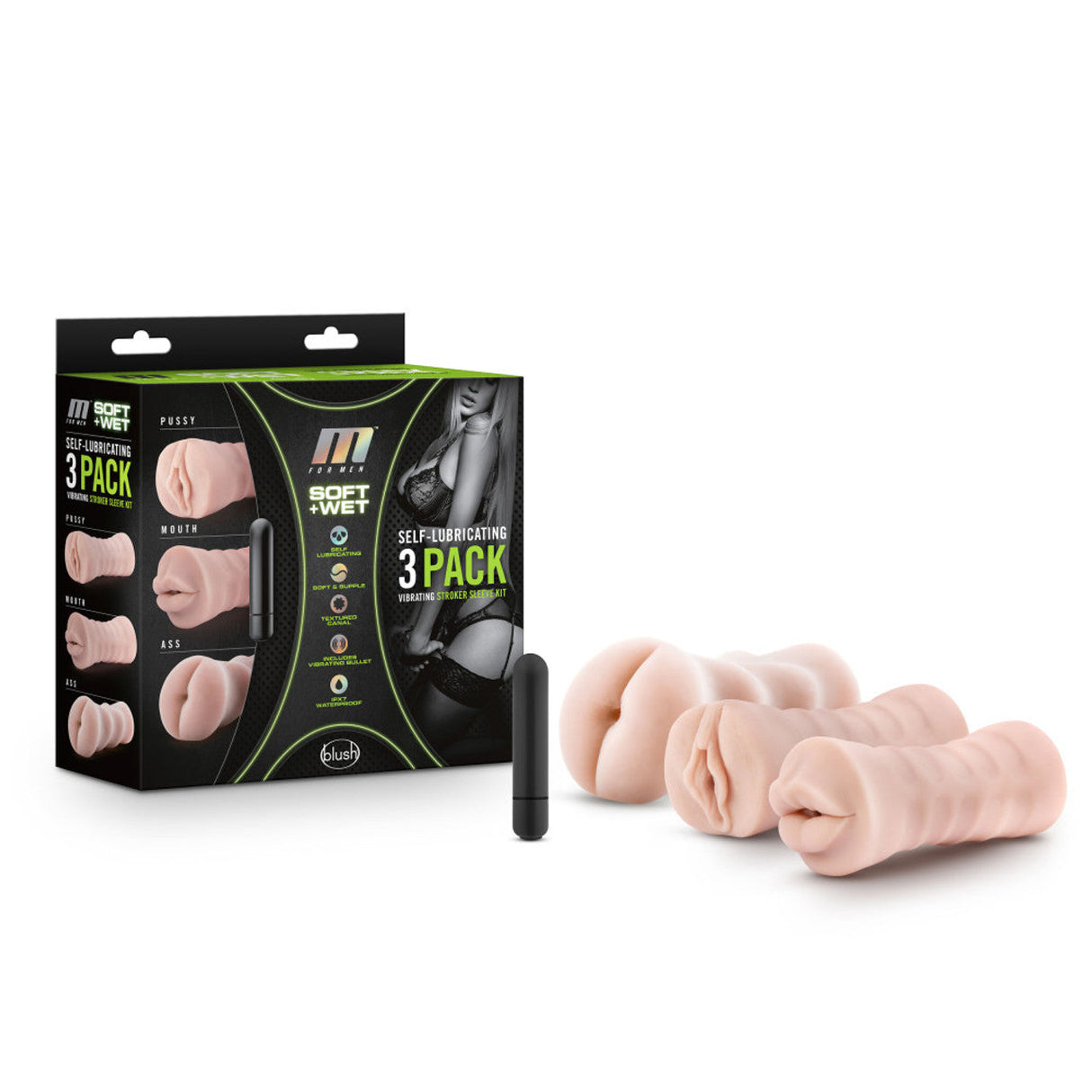 Blush Self Lubricating Vibrating Stroker Sleeve Kit