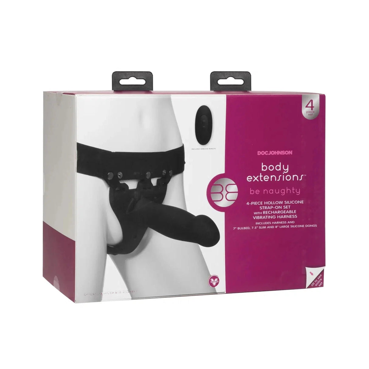 Body Extensions 4 Piece Vibrating Hollow Strap On Set with Remote