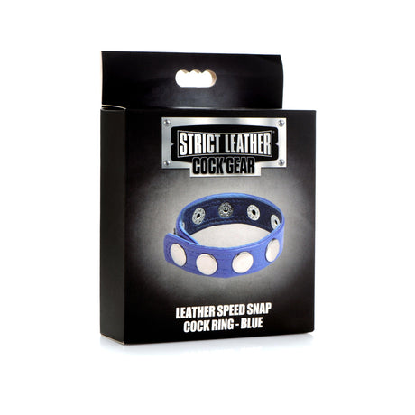 Cock Ring Blue Studded Leather Speed Snap-On Ring