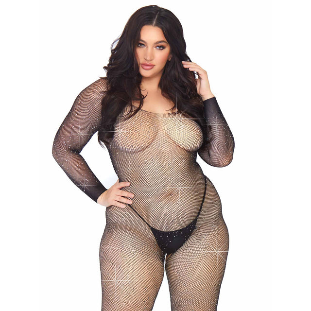 Crystalized Seamless Fishnet Long Sleeved Bodystocking