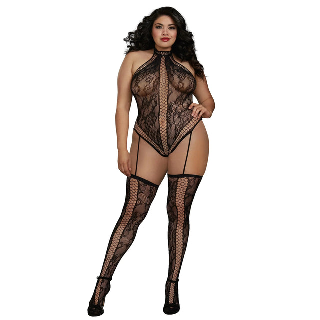 Dreamgirl Lace Halter Neckline Teddy Bodystocking