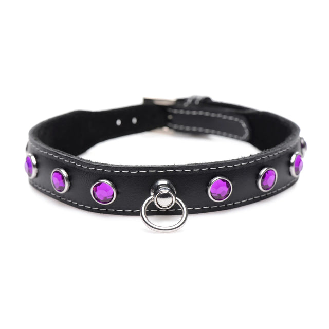 Fierce Vixen Leather Choker with Rhinestones - Purple