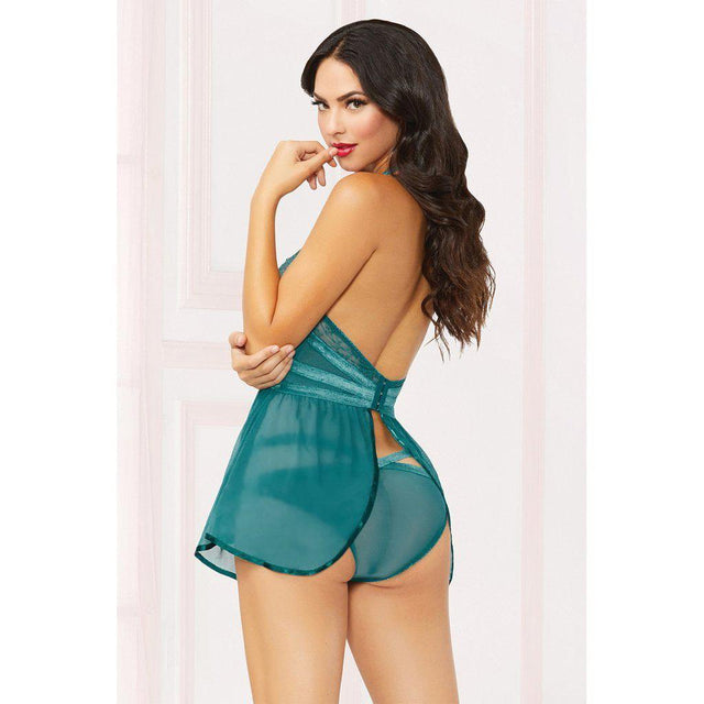 High Neck Lace Mesh Babydoll