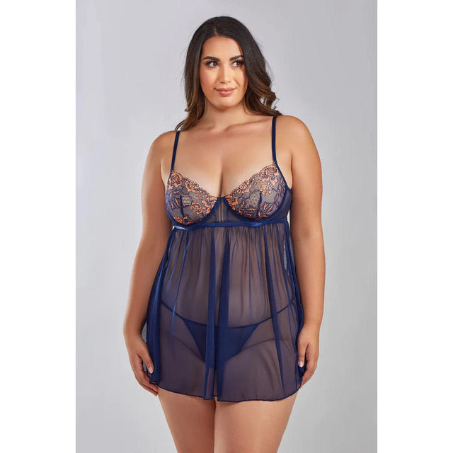 Jennie Cross Dyed Galloon Lace & Mesh Babydoll - Queen