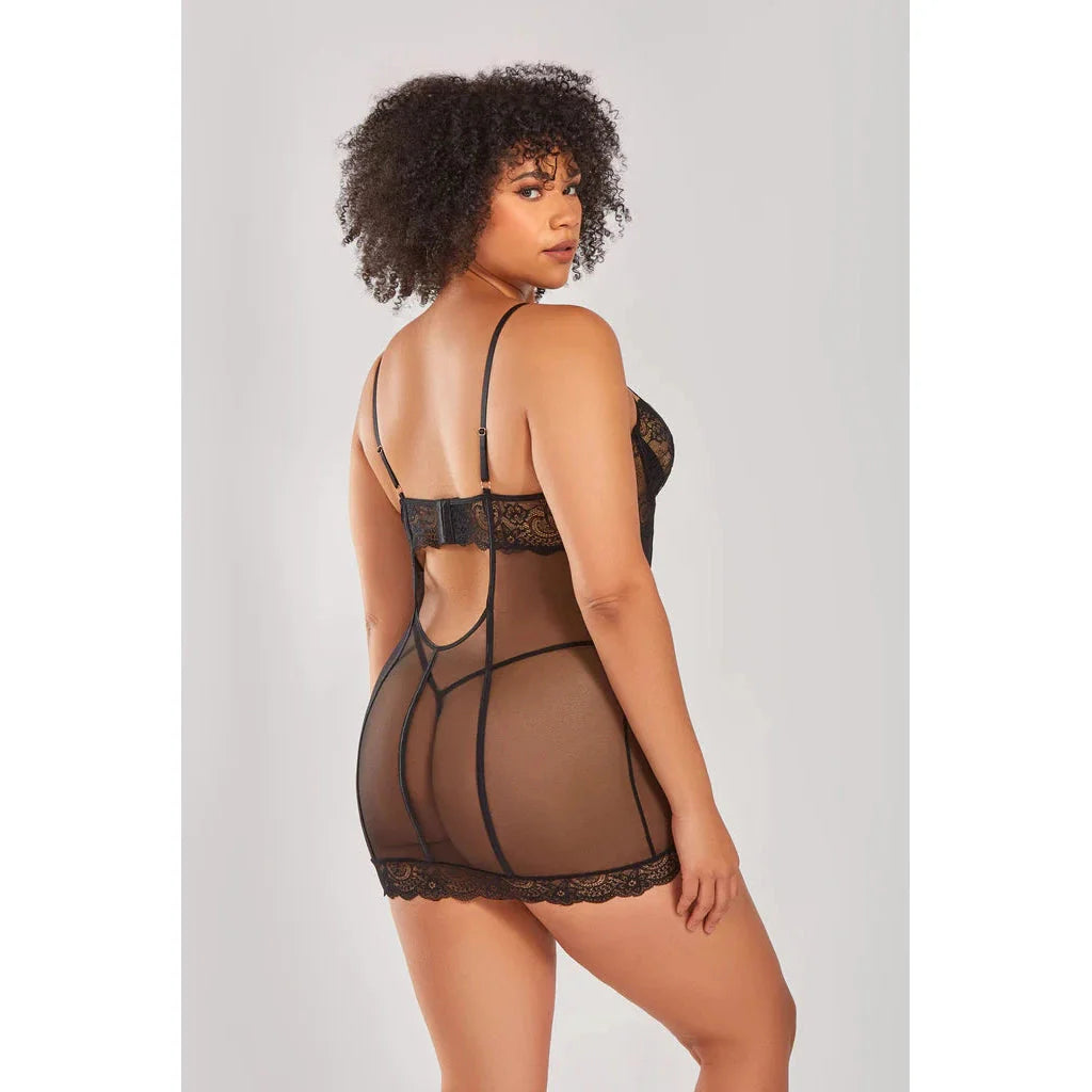 Lea Strappy Lace Chemise & G-String - Queen