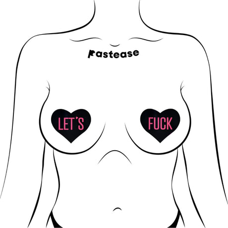 Pastease Black Heart with Pink 'Let's Fuck' Nipple Pasties