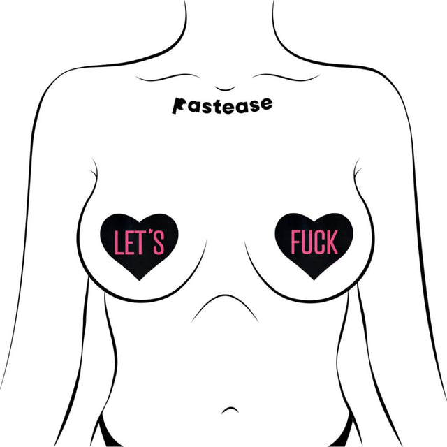 Pastease Black Heart with Pink 'Let's Fuck' Nipple Pasties