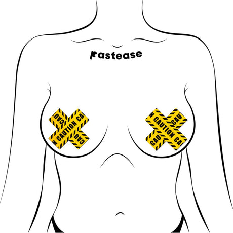 Pastease Crossed Caution Tape Nipple Pasties