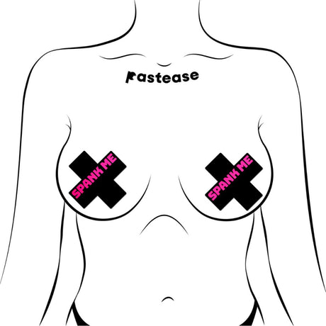 Pastease Liquid Black Cross with Pink 'Spank Me' Nipple Pasties