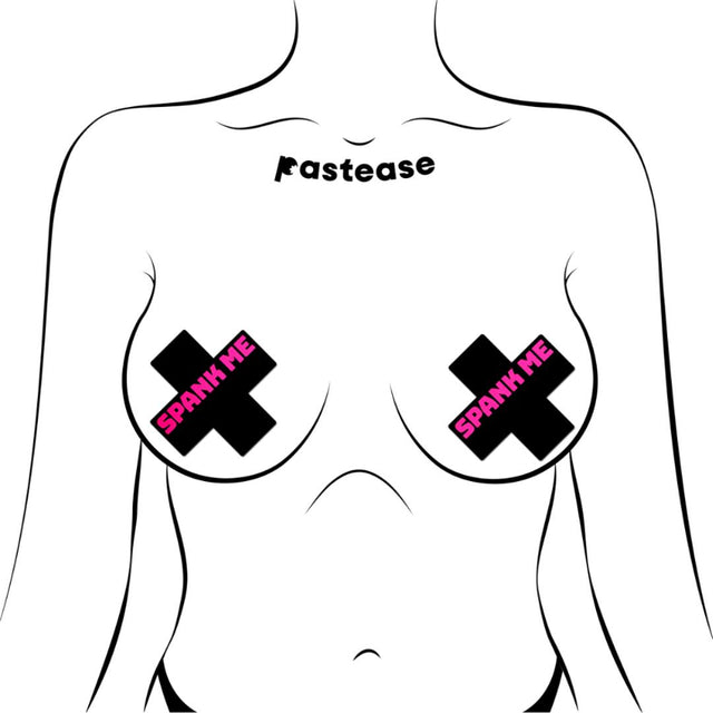 Pastease Liquid Black Cross with Pink 'Spank Me' Nipple Pasties