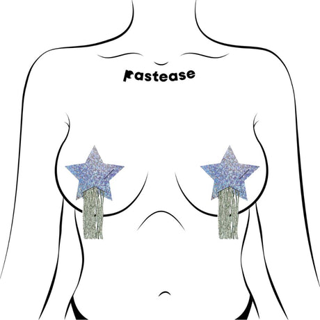 Pastease Silver Glitter Star with Tassel Fringe Nipple Pasties
