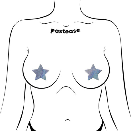Pastease Two-Pair Small Silver Glitter Star Nipple Pasties