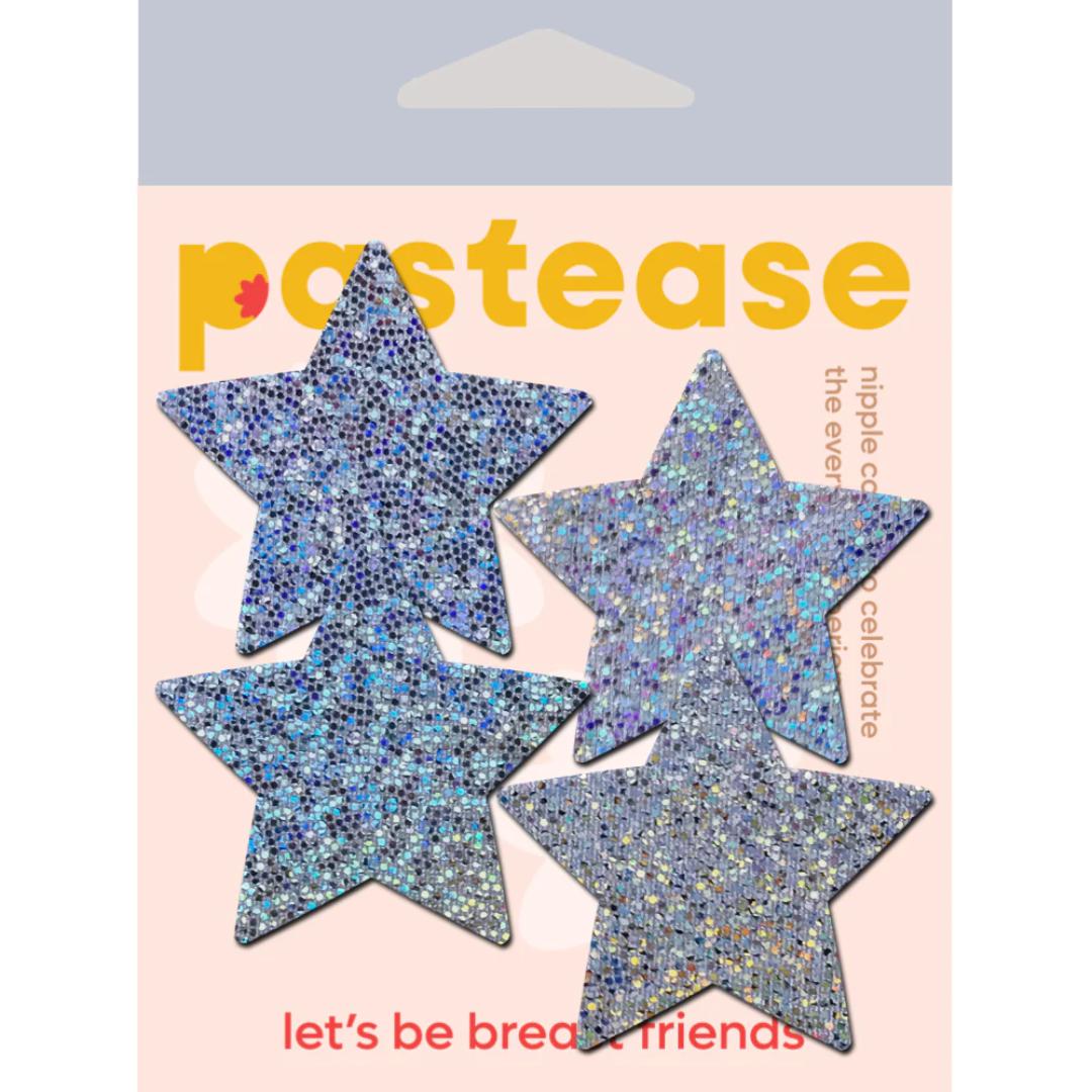 Pastease Two-Pair Small Silver Glitter Star Nipple Pasties