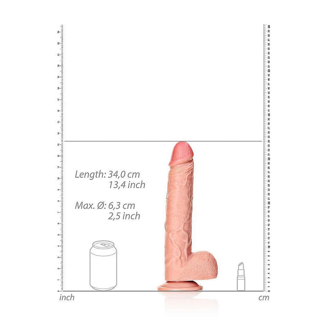 RealRock 12 Inch Straight Dildo With Balls and Suction Cup - Beige