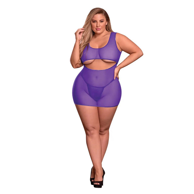 Sheer Mesh Underboob Dress & Crotchless G-String - Queen