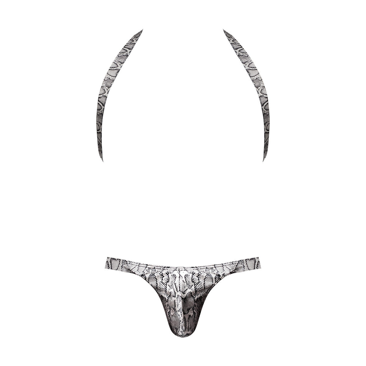 Snaked Metallic Coated Shoulder Sling Harness Thong