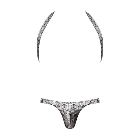 Snaked Metallic Coated Shoulder Sling Harness Thong