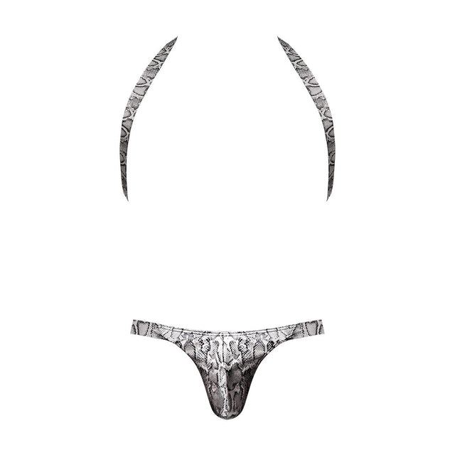Snaked Metallic Coated Shoulder Sling Harness Thong
