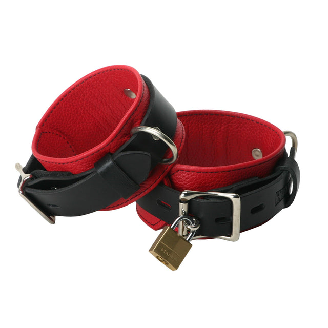 Strict Leather Deluxe Black And Red Locking Ankle Cuffs