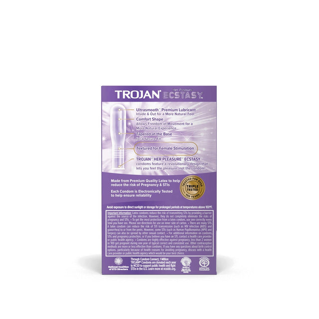 Trojan Her Pleasure Ecstasy Large Size Condoms - Box Of 10