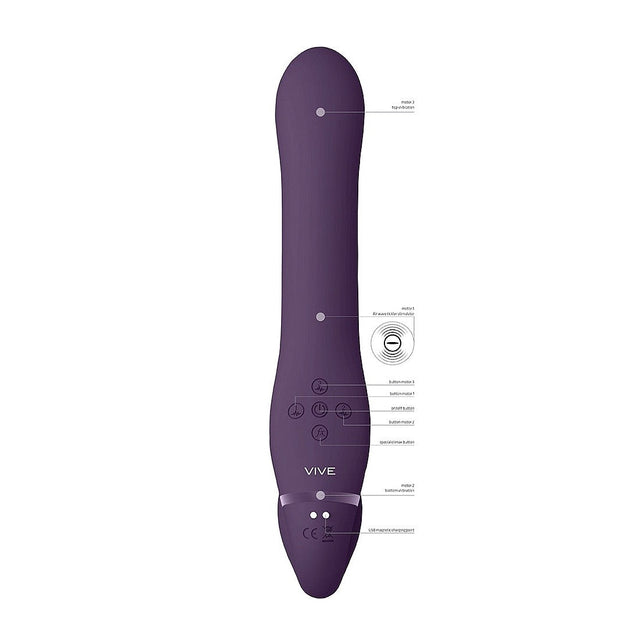 VIVE AI Rechargeable Dual Vibrating & Air Wave Tickler Silicone Strapless Strapon Purple