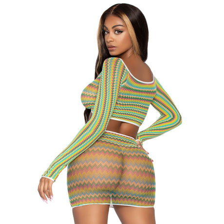 Zig Zag Net Crop Top and Mini Dress