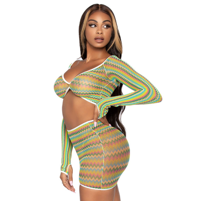 Zig Zag Net Crop Top and Mini Dress