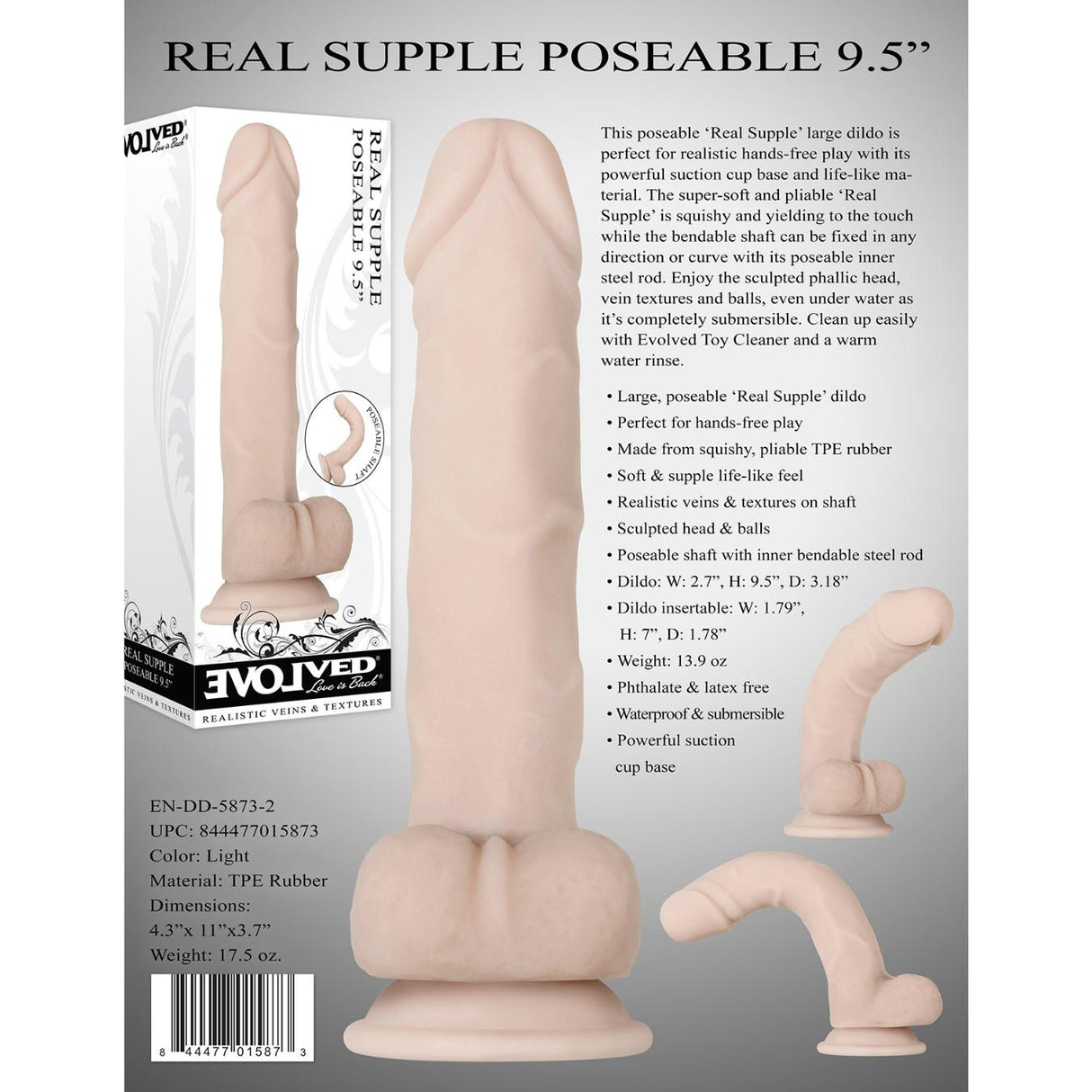 Evolved Real Supple Poseable 9.5 Inch Dildo