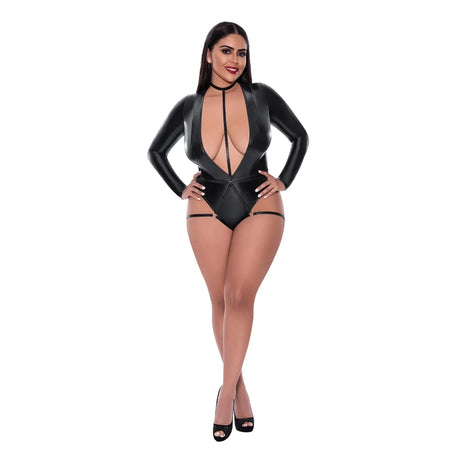 Liquid Onyx Long Sleeve Teddy with Harness Caging