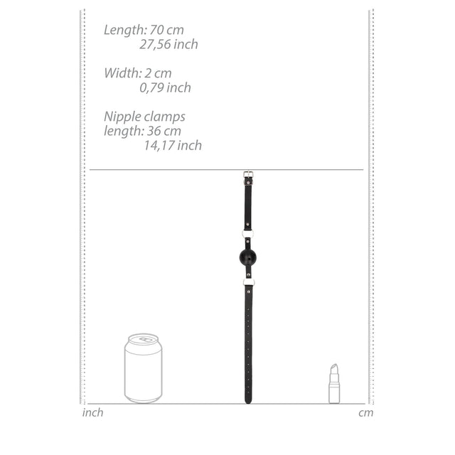 Shots Ouch Breathable Ball Gag with Nipple Clamps