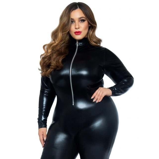 Leg Avenue Faux Leather Zipper Front Catsuit - Plus