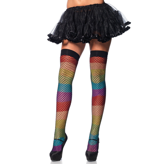 Leg Avenue Rainbow Thigh Highs With Fishnet Overlay