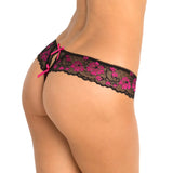 Rene Rofe Crotchless Lace Thong Panty with Bows