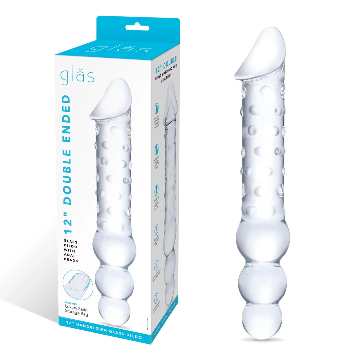 12 Inch Double Ended Glass Dildo with Anal Beads