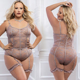 2-Pc Slip in Sheer Grey Teddy With Snap Crotch - Queen