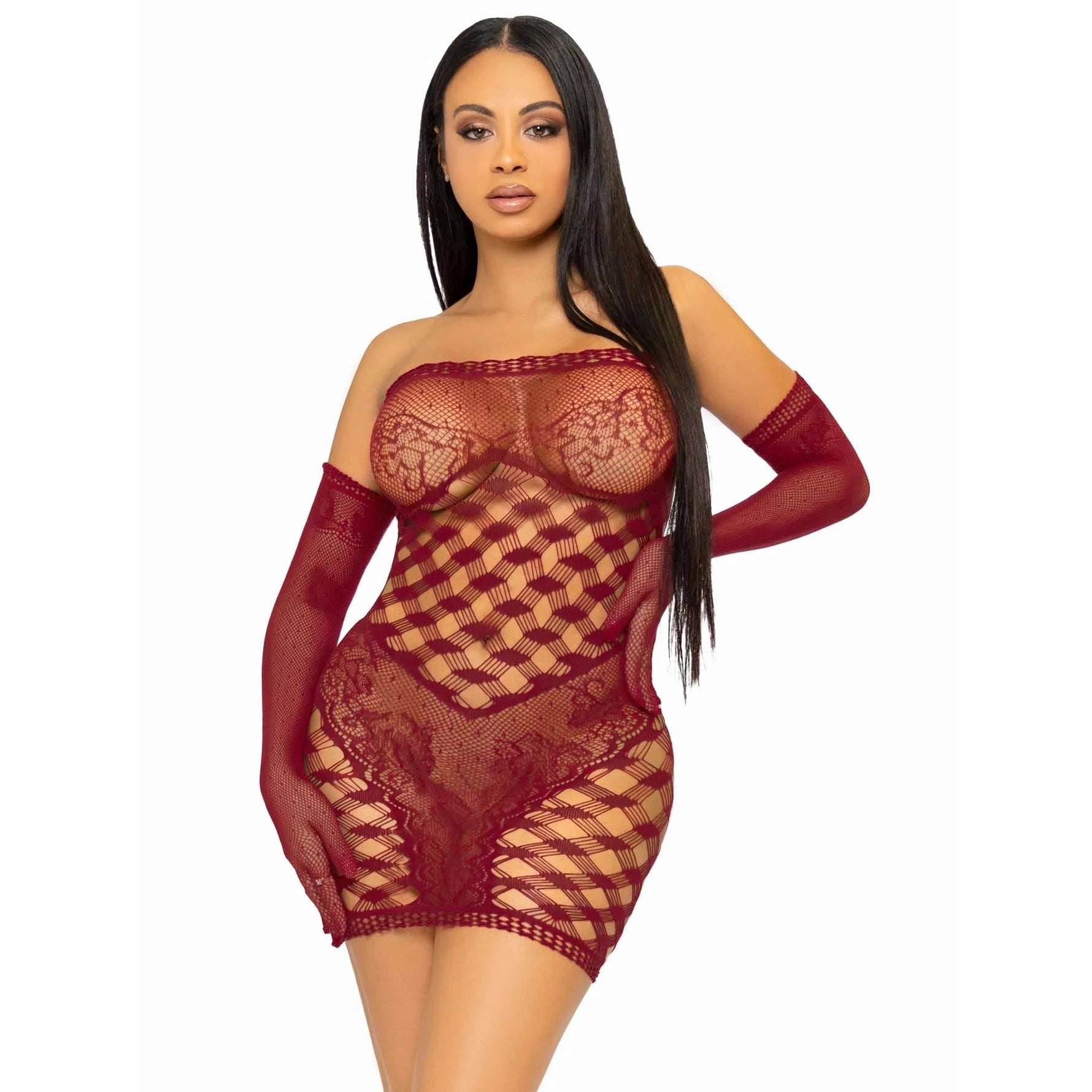 2 Piece Hardcore Net Tube Dress With Gloves