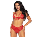 2 Piece Lace Bralette and Ribbon Tie Crotchless Panty