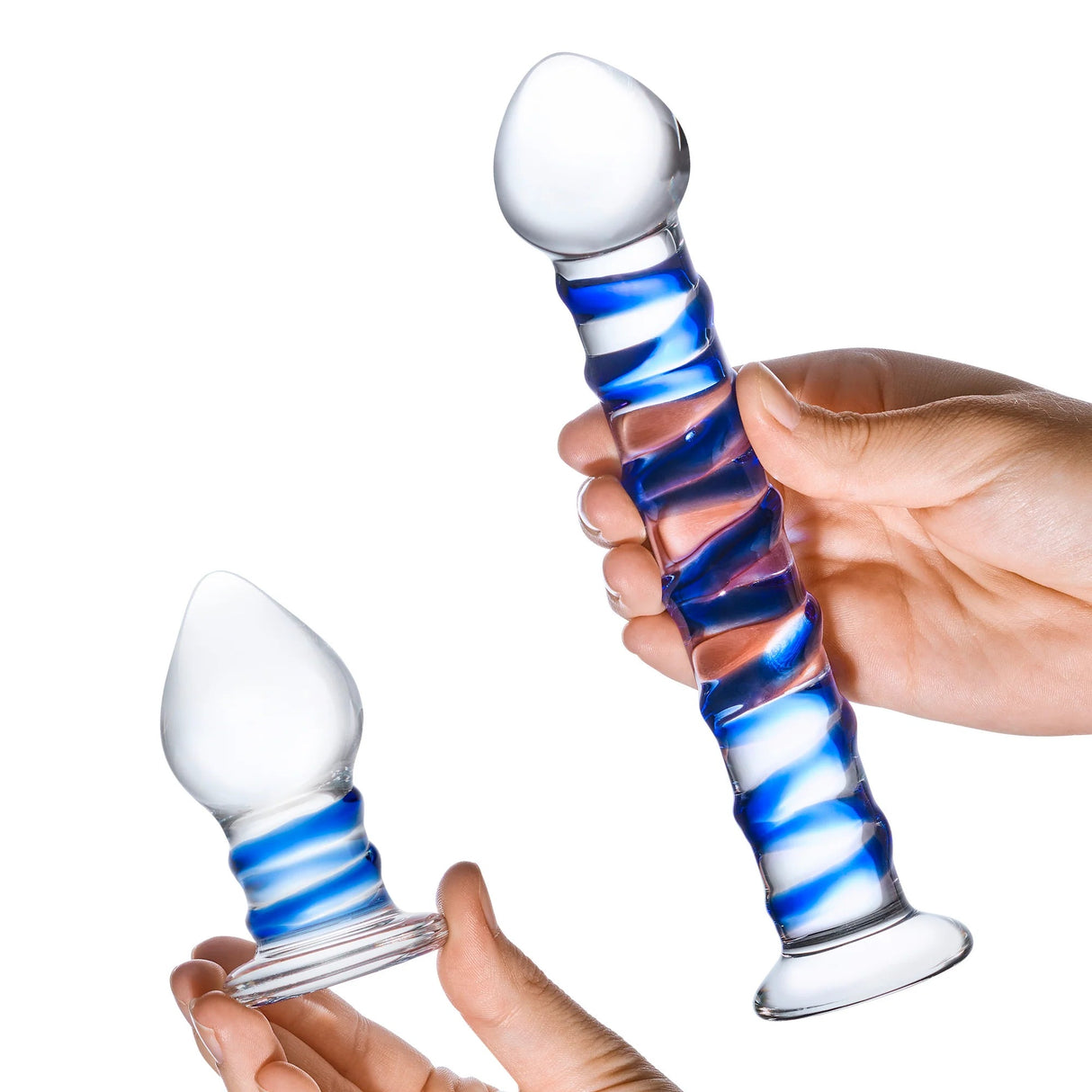 2PC Double Penetration Glass Swirly Dildo & Butt Plug Set