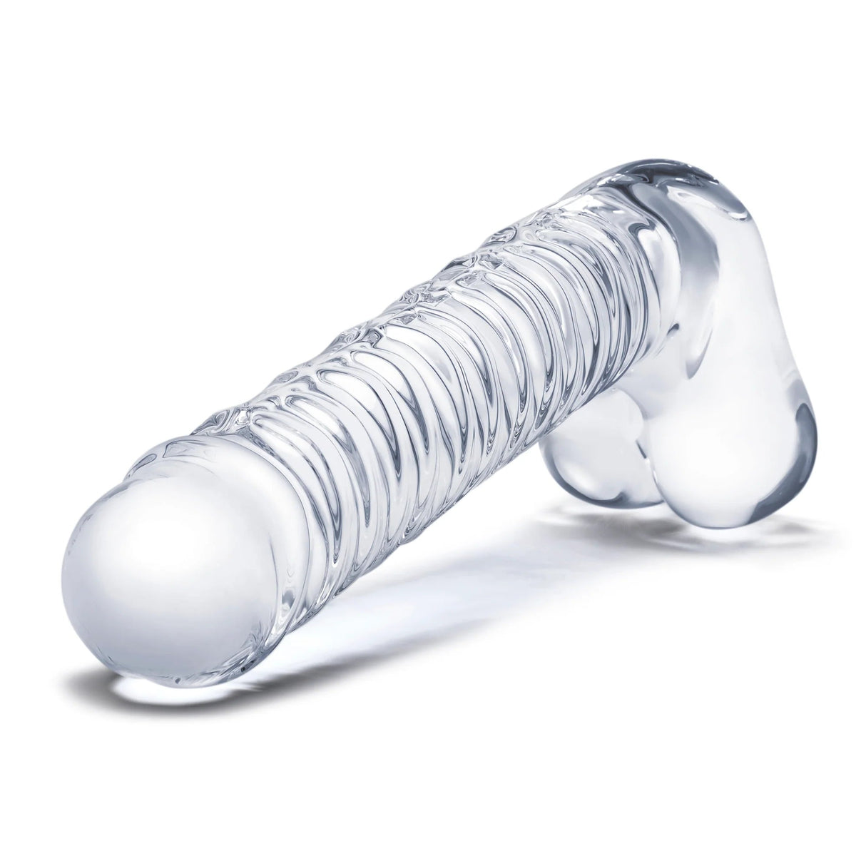 8 Inch Realistic Ribbed Glass G-Spot Dildo with Balls