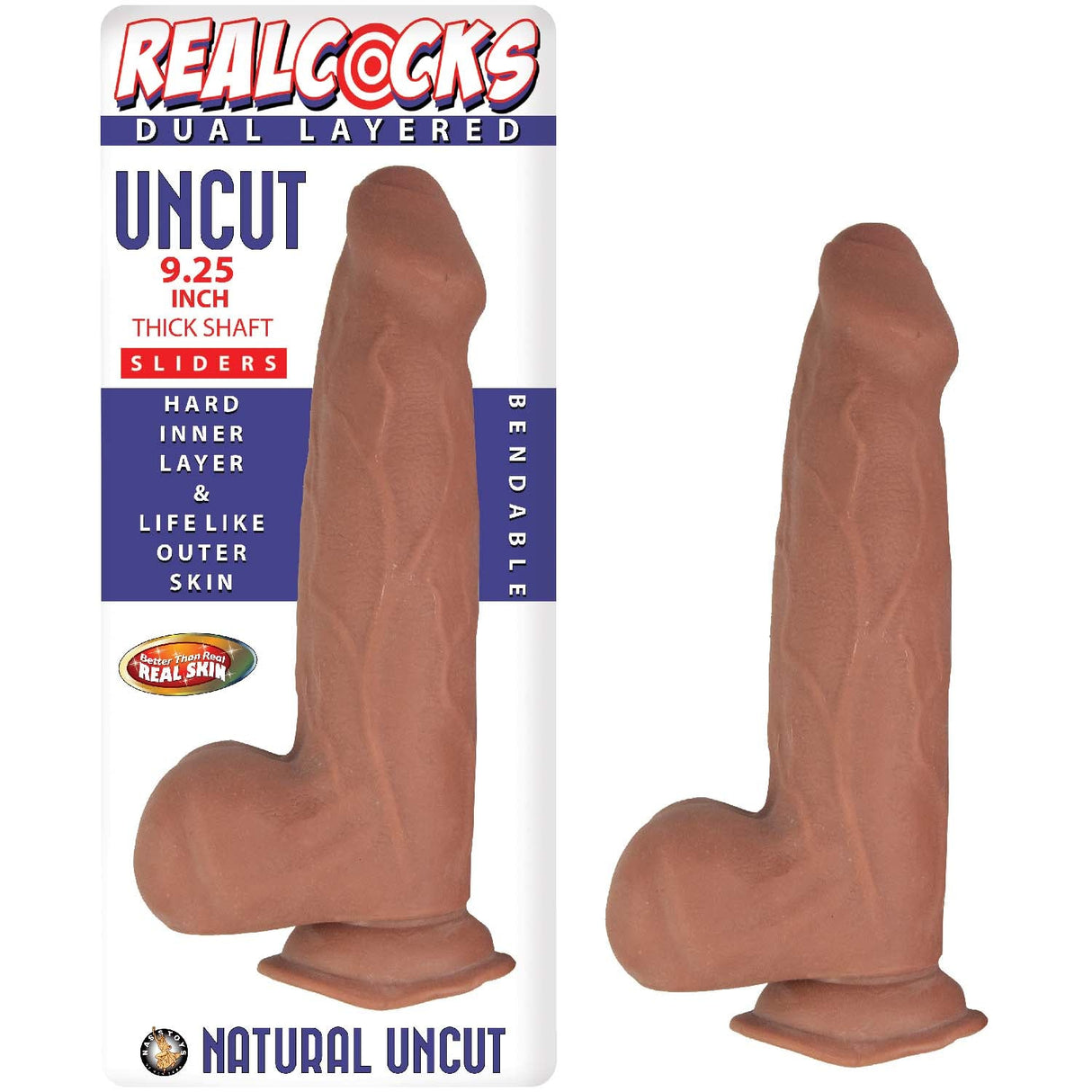 9.25 Inch Thick Shaft Uncut Dildo - Brown