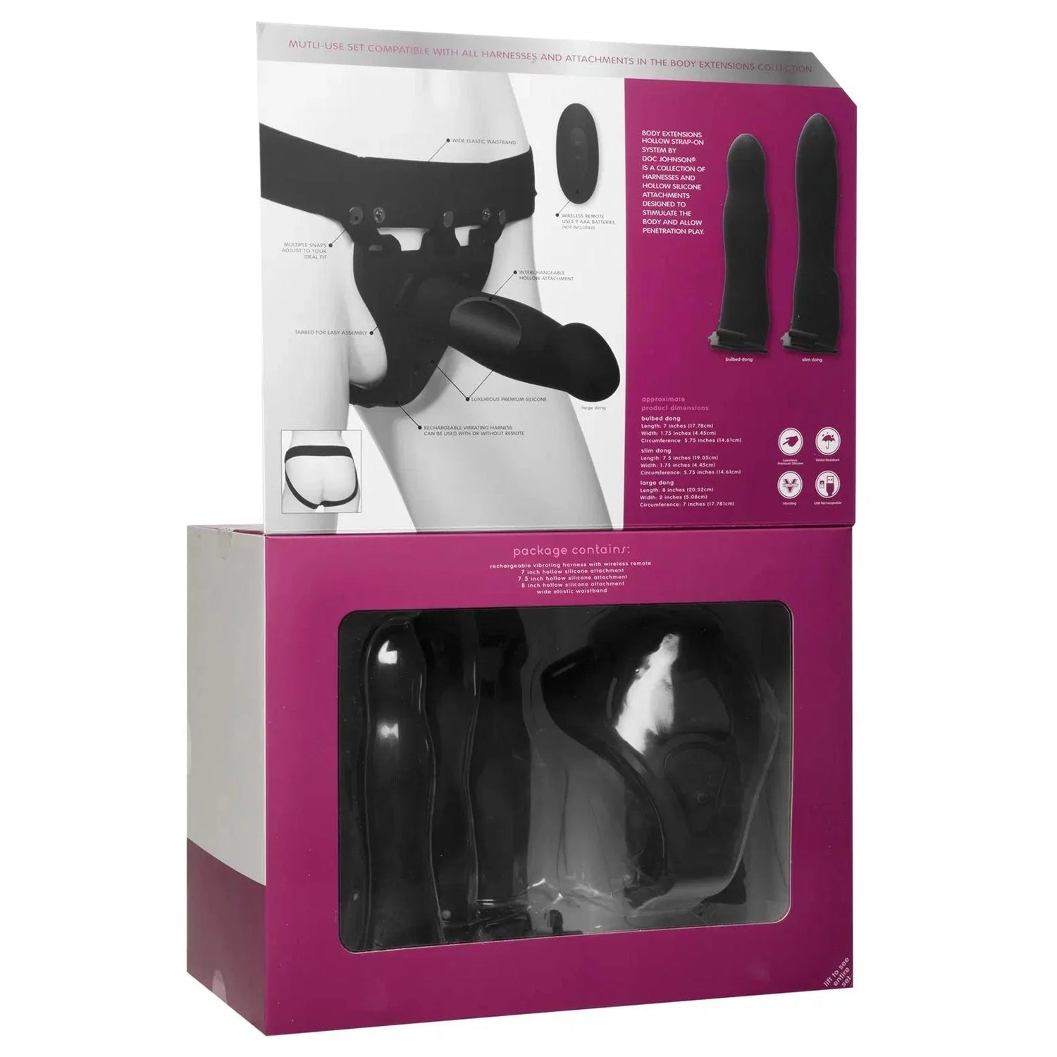 Body Extensions 4 Piece Vibrating Hollow Strap On Set with Remote
