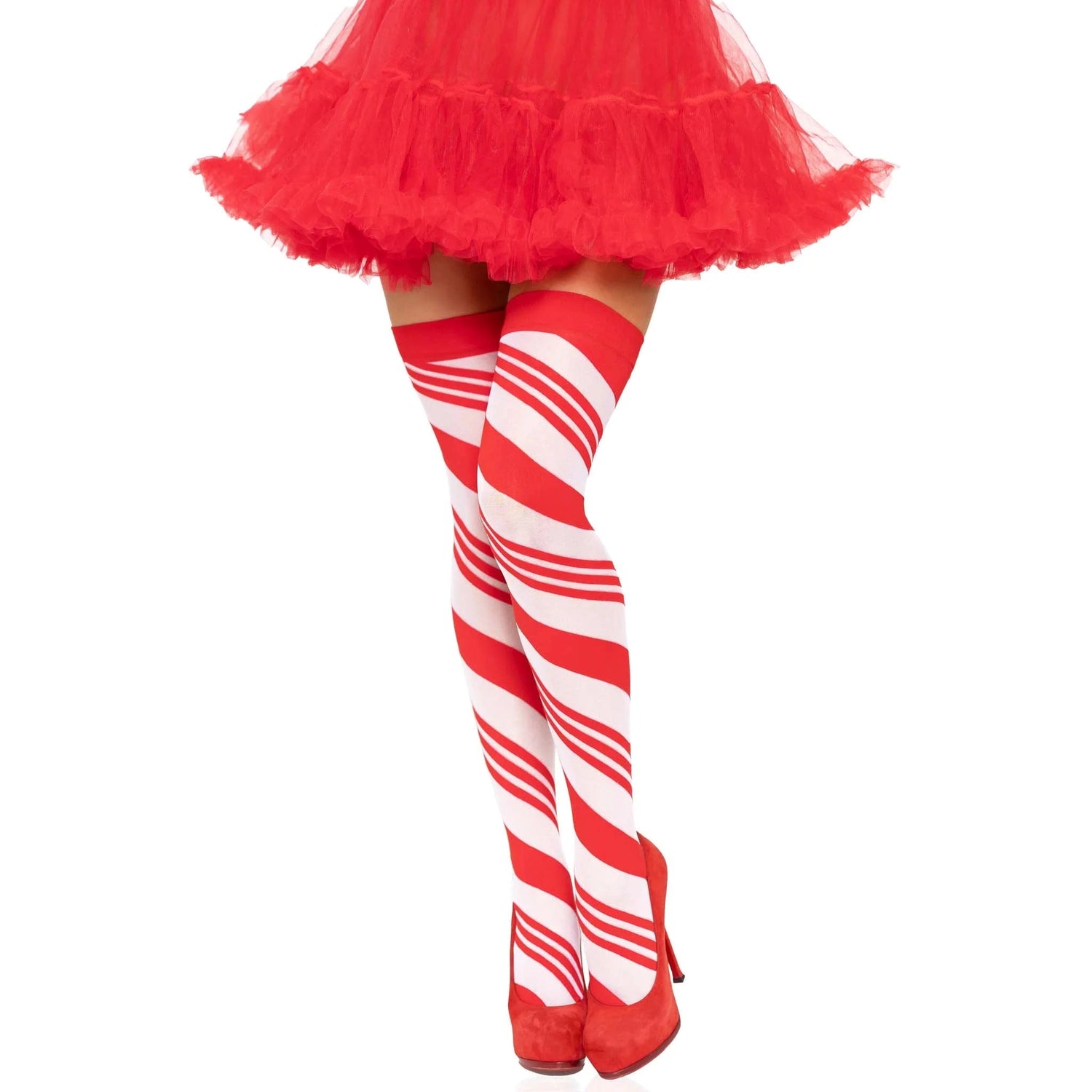 Candy Cane Thigh High Stockings