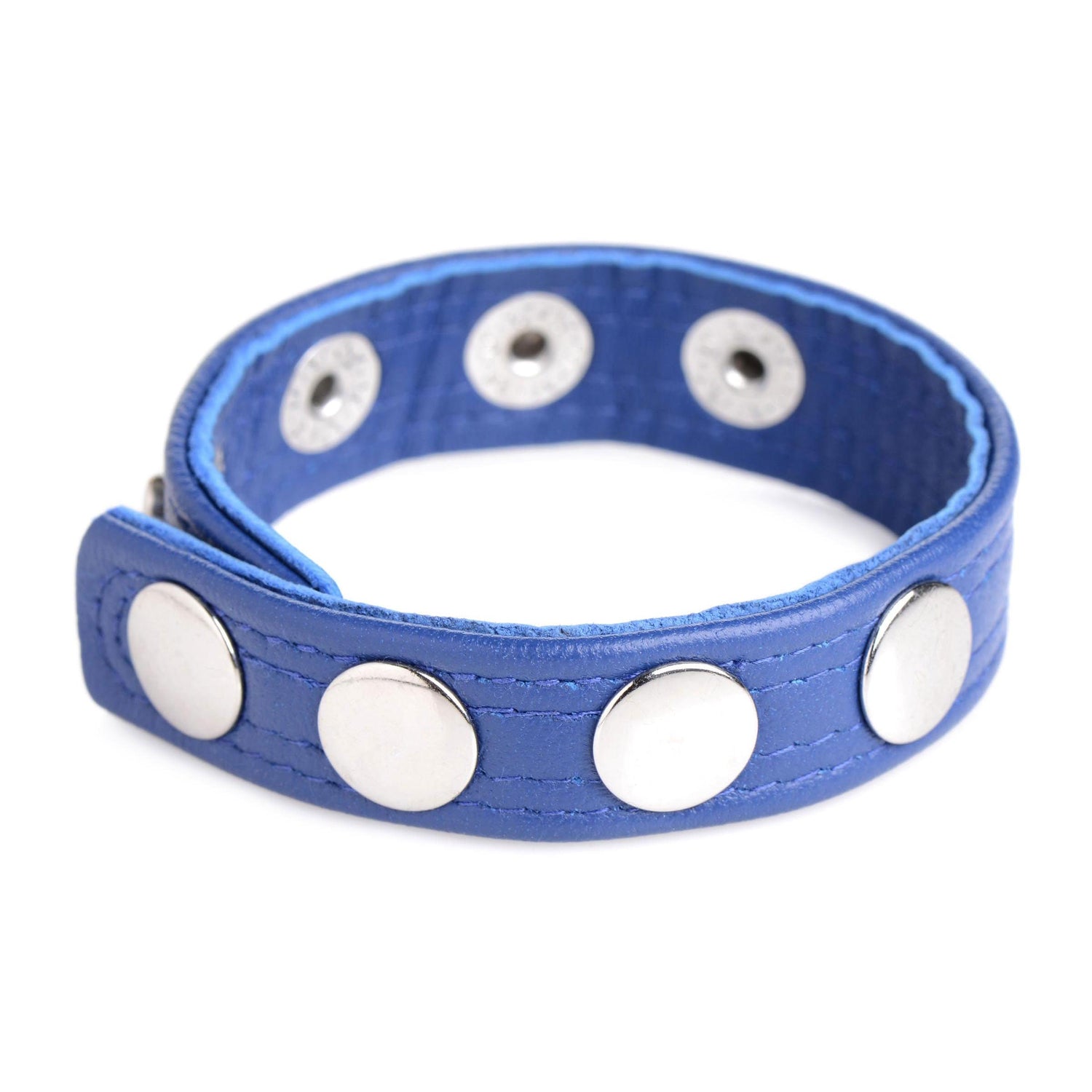 Cock Ring Blue Studded Leather Speed Snap-On Ring