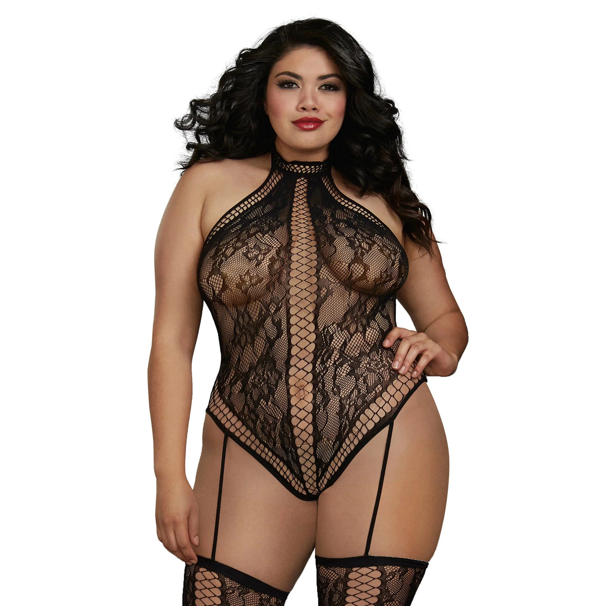 Dreamgirl Lace Halter Neckline Teddy Bodystocking