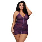 Dreamgirl Ruched Sheer Front Zipper Chemise