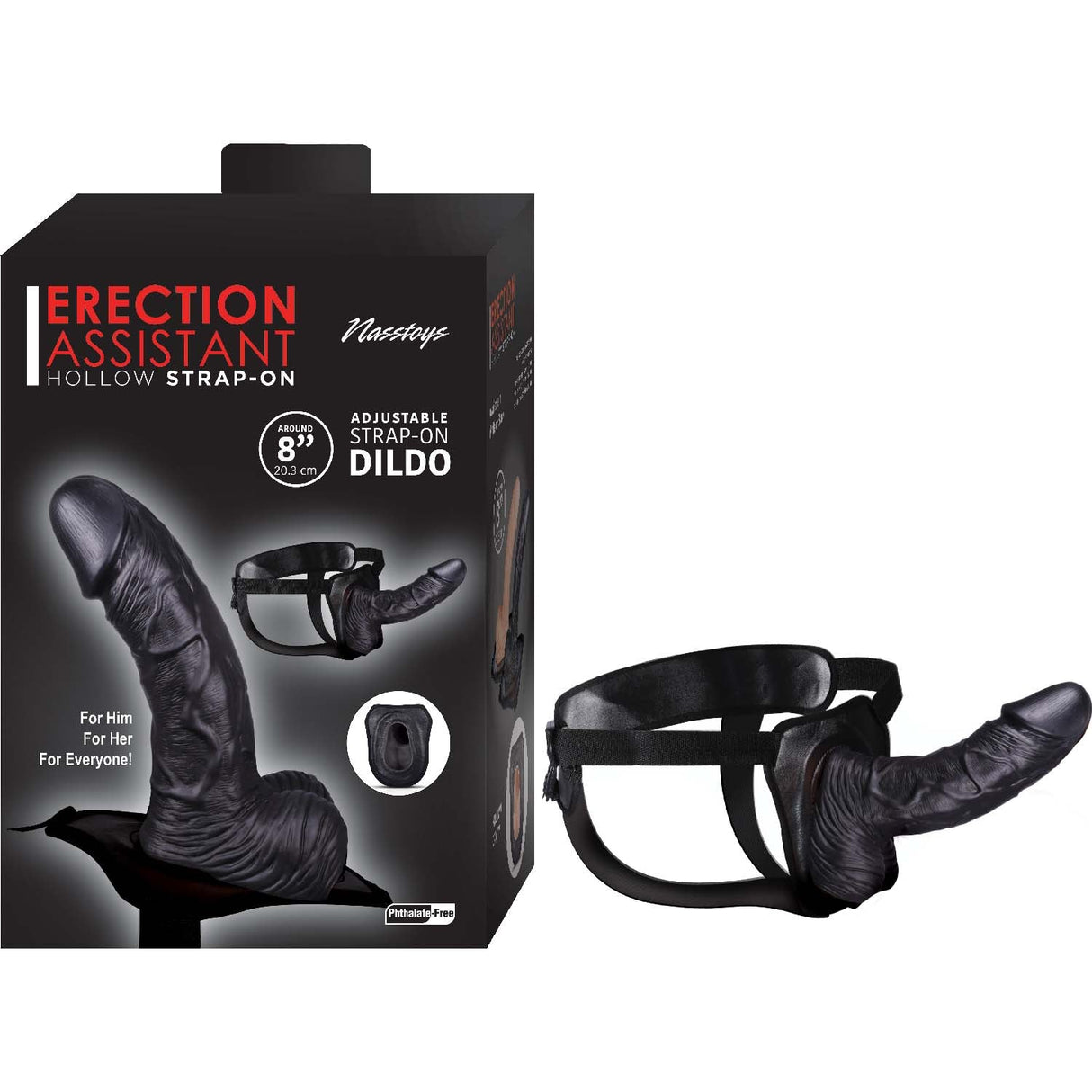 Erection Assistant 8 Inch Hollow Strap-On - Black