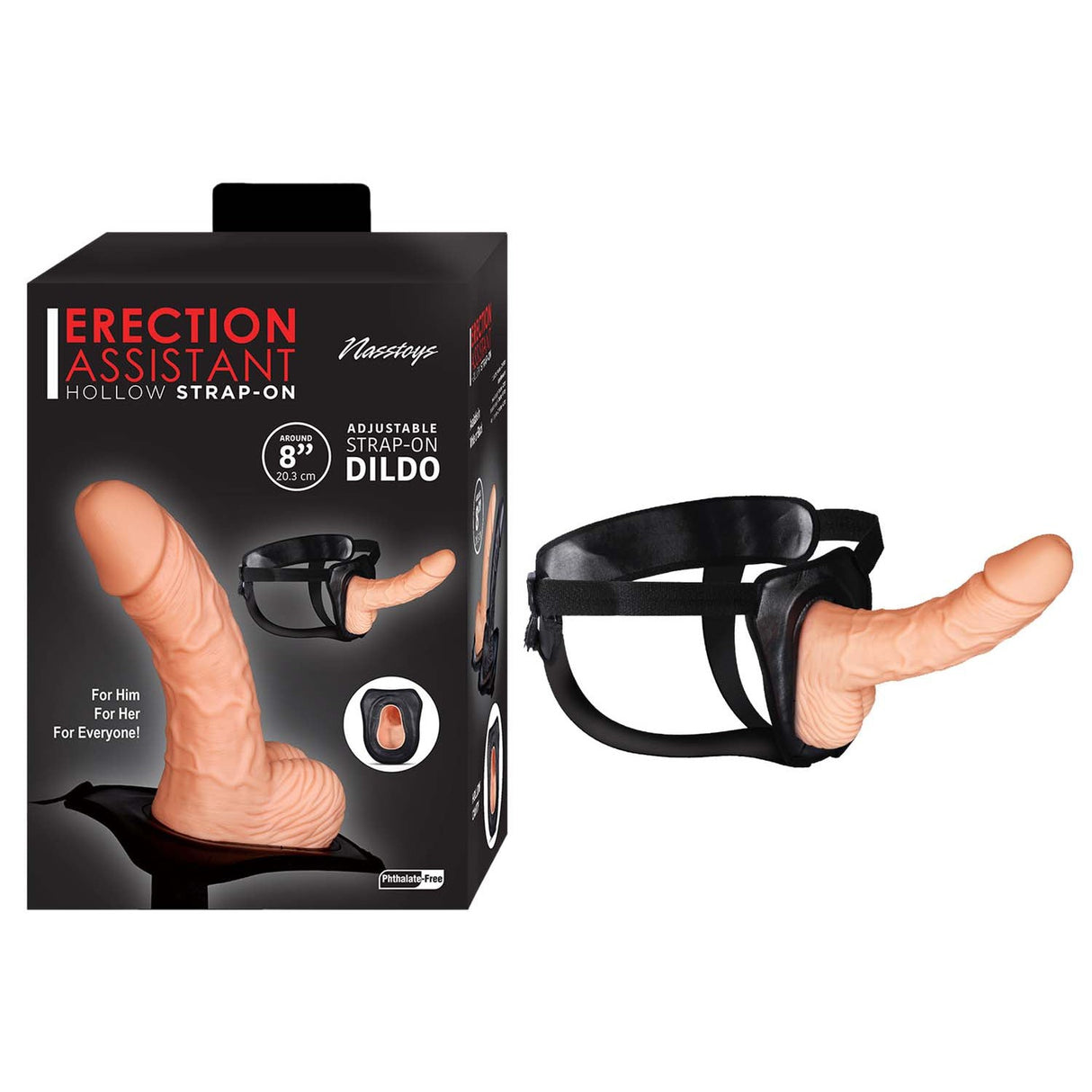 Erection Assistant 8 Inch Hollow Strap-On - White