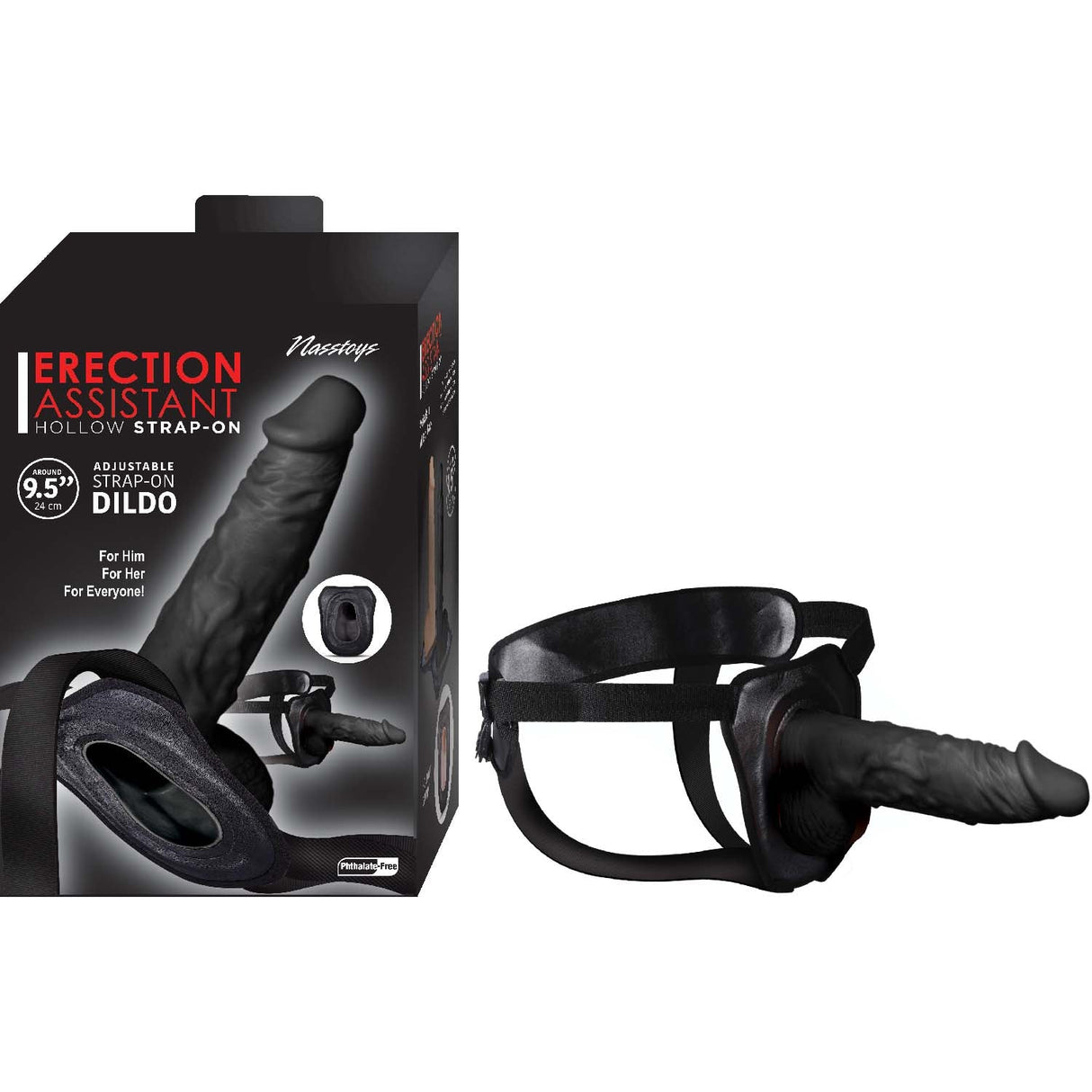 Erection Assistant 9.5 Inch Hollow Strap-On - Black