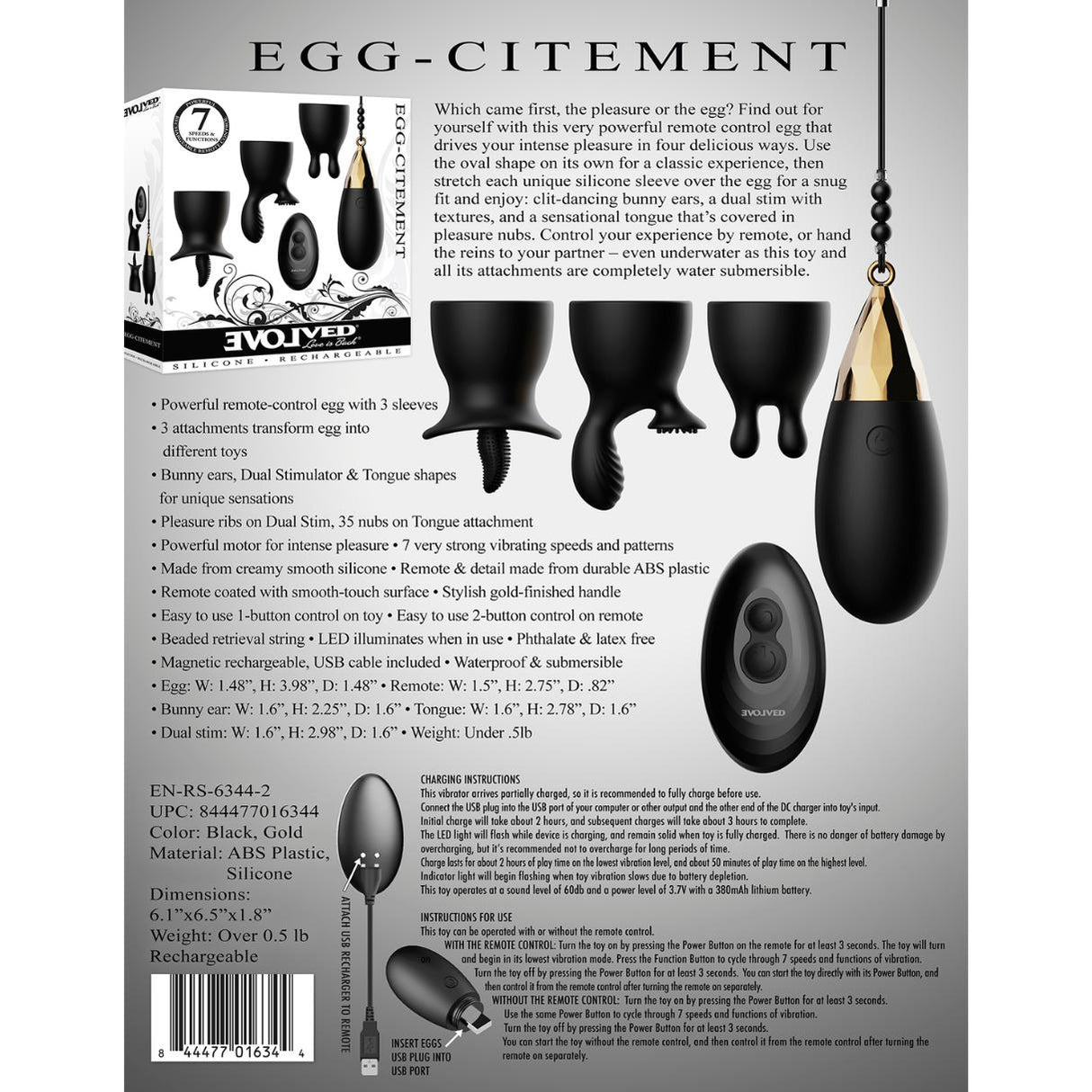 Evolved Egg-Citement Remote Egg Vibe with Sleeves